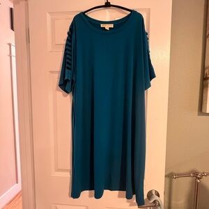 Michael Kors Teal Midi Dress with Short Sleeves